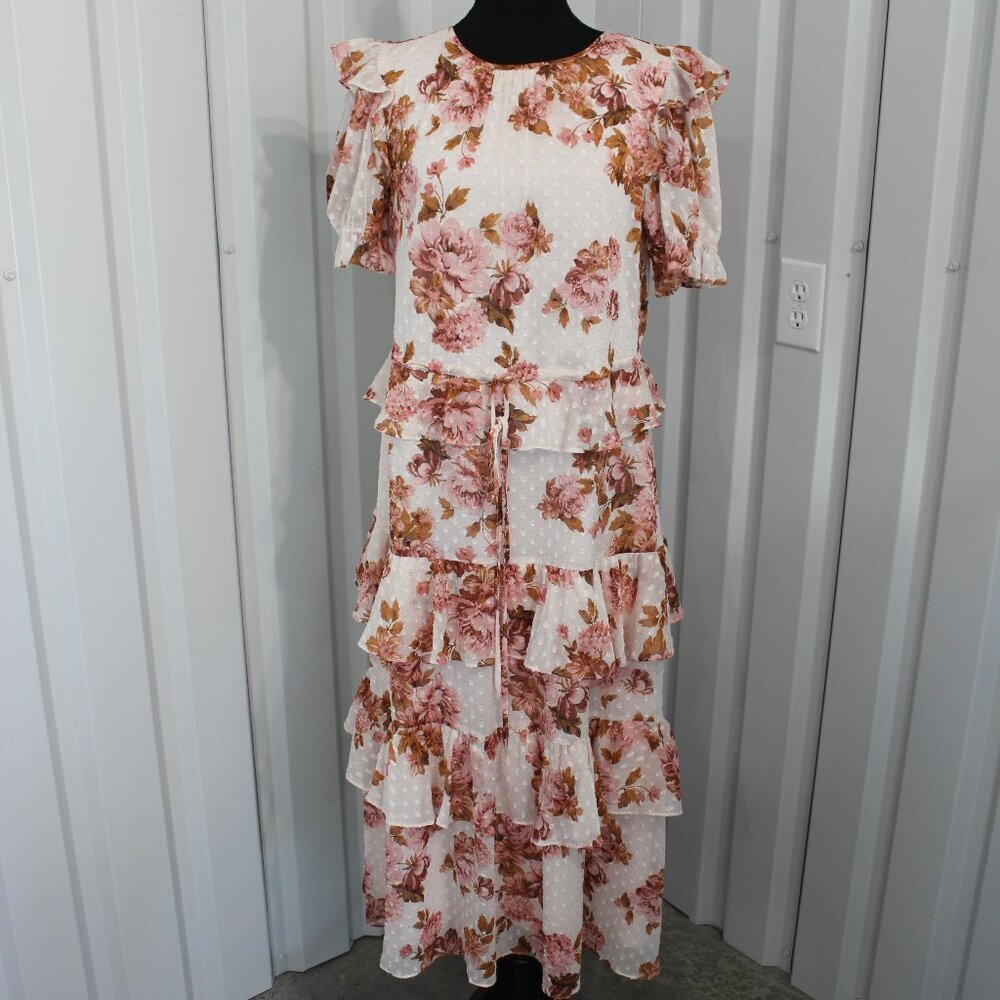 Rachel Parcell Floral Ruffle Midi Dress - Pink and White